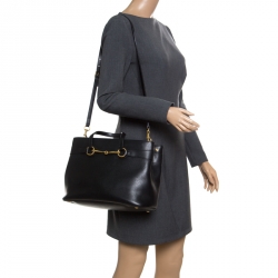 Pre Owned Gucci Black Leather Medium Bright Bit Top Handle Bag