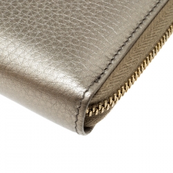 Gucci Metallic Beige Leather Soho Zip Around Wallet