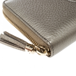 Gucci Metallic Beige Leather Soho Zip Around Wallet