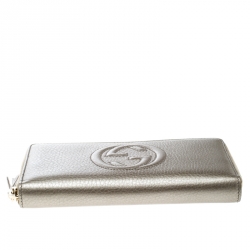 Gucci Metallic Beige Leather Soho Zip Around Wallet