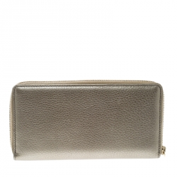 Gucci Metallic Beige Leather Soho Zip Around Wallet