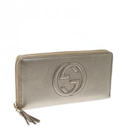 Gucci Metallic Beige Leather Soho Zip Around Wallet
