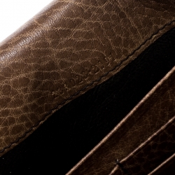 Gucci Brown Leather Guccissima Trim Flap Continental Wallet