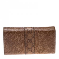 Gucci Brown Leather Guccissima Trim Flap Continental Wallet