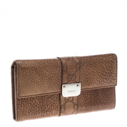 Gucci Brown Leather Guccissima Trim Flap Continental Wallet