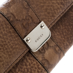 Gucci Brown Leather Guccissima Trim Flap Continental Wallet