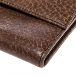 Gucci Brown Leather Guccissima Trim Flap Continental Wallet