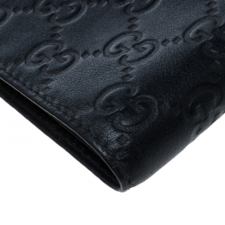Gucci Dark Blue Guccissima Leather Metal Bar Bifold Wallet