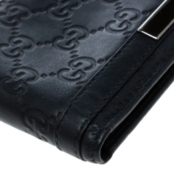Gucci Dark Blue Guccissima Leather Metal Bar Bifold Wallet