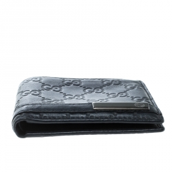 Gucci Dark Blue Guccissima Leather Metal Bar Bifold Wallet