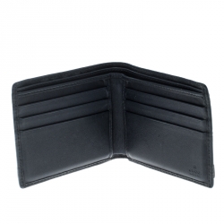 Gucci Dark Blue Guccissima Leather Metal Bar Bifold Wallet
