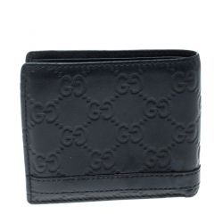 Gucci Dark Blue Guccissima Leather Metal Bar Bifold Wallet