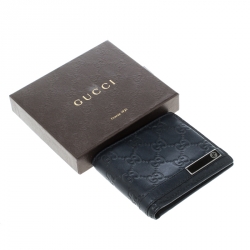 Gucci Dark Blue Guccissima Leather Metal Bar Bifold Wallet