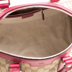 Pre Owned Gucci Beige/Fuchsia GG Canvas and Leather Boston Bag