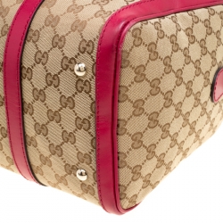 Pre Owned Gucci Beige/Fuchsia GG Canvas and Leather Boston Bag