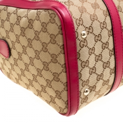 Pre Owned Gucci Beige/Fuchsia GG Canvas and Leather Boston Bag