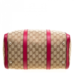 Pre Owned Gucci Beige/Fuchsia GG Canvas and Leather Boston Bag