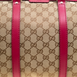 Pre Owned Gucci Beige/Fuchsia GG Canvas and Leather Boston Bag