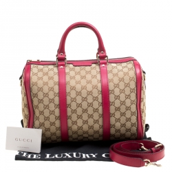 Pre Owned Gucci Beige/Fuchsia GG Canvas and Leather Boston Bag
