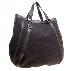 Pre Owned Gucci Dark Brown GG Canvas and Leather Medium Abbey Top Handle Bag