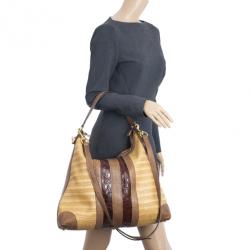 Pre Owned Gucci Straw And Crocodile Secret Medium Hobo