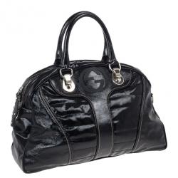 Pre Owned Gucci Black Snow Glam Medium Boston Bag