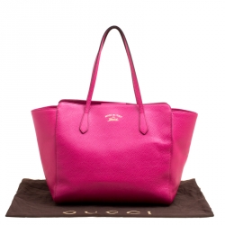 Pre Owned Gucci Pink Leather Large Swing Shopper Tote