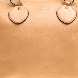 Pre Owned Gucci Beige Leather Bamboo Top Handle Bag