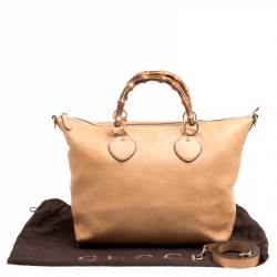 Pre Owned Gucci Beige Leather Bamboo Top Handle Bag