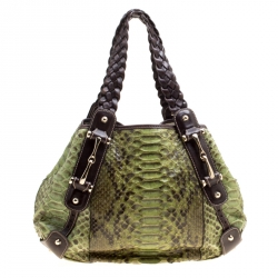 Pre Owned Gucci Green Python Small Pelham Shoulder Bag