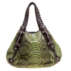 Pre Owned Gucci Green Python Small Pelham Shoulder Bag