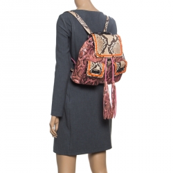 Pre Owned Gucci Pink/Multicolor Python Bamboo Drawstring Backpack