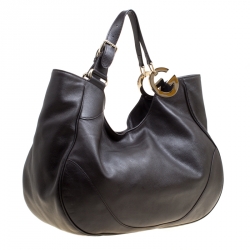Pre Owned Gucci Dark Brown Leather Hobo