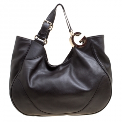 Pre Owned Gucci Dark Brown Leather Hobo