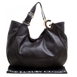 Pre Owned Gucci Dark Brown Leather Hobo