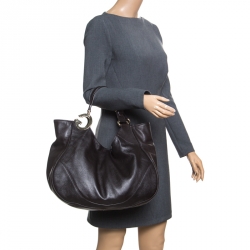 Pre Owned Gucci Dark Brown Leather Hobo