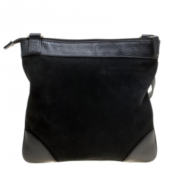 Pre Owned Gucci Black Suede and Guccissima Leather Messenger Bag