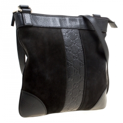Pre Owned Gucci Black Suede and Guccissima Leather Messenger Bag