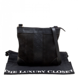 Pre Owned Gucci Black Suede and Guccissima Leather Messenger Bag