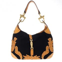 Pre Owned Gucci Canvas And Brown Leather ‘New Jackie’ Hobo
