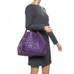 Pre Owned حقيبة سوهو غوتشي متوسطة جلد حُبيبي سوداء