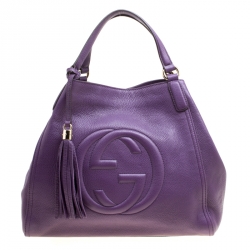 Pre Owned حقيبة سوهو غوتشي متوسطة جلد حُبيبي سوداء