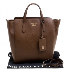 Pre Owned حقيبة يد غوتشي سوينغ متوسطة جلد بنية داكنة