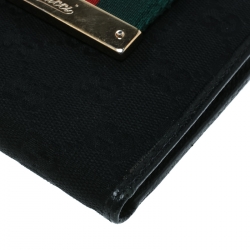 Pre Owned محفظة غوتشي شعار ويب جلد وكانفاس GG سوداء