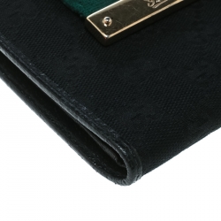 Pre Owned محفظة غوتشي شعار ويب جلد وكانفاس GG سوداء