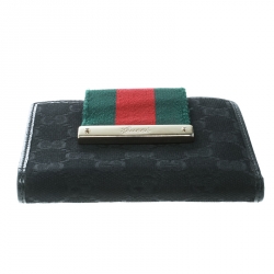 Pre Owned محفظة غوتشي شعار ويب جلد وكانفاس GG سوداء