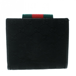 Pre Owned محفظة غوتشي شعار ويب جلد وكانفاس GG سوداء