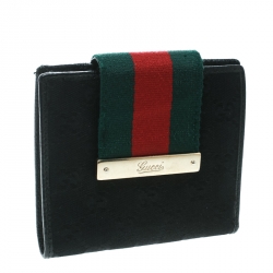 Pre Owned محفظة غوتشي شعار ويب جلد وكانفاس GG سوداء