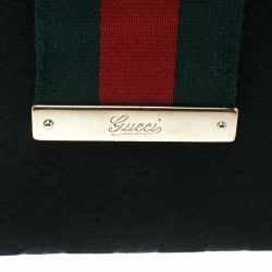 Pre Owned محفظة غوتشي شعار ويب جلد وكانفاس GG سوداء