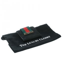 Pre Owned محفظة غوتشي شعار ويب جلد وكانفاس GG سوداء